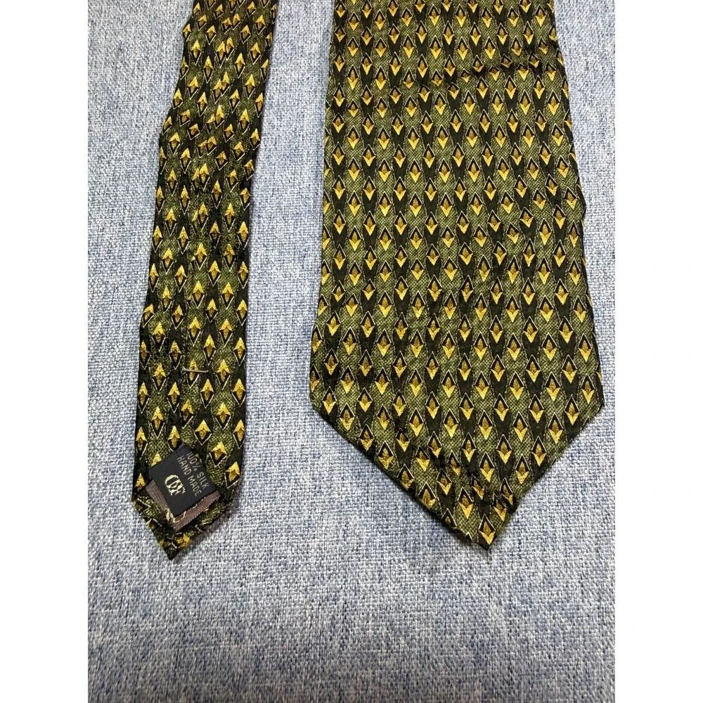 Daniel De Fasson Tie Gold Geometric Stylish Designer Business Dapper 100% Silk